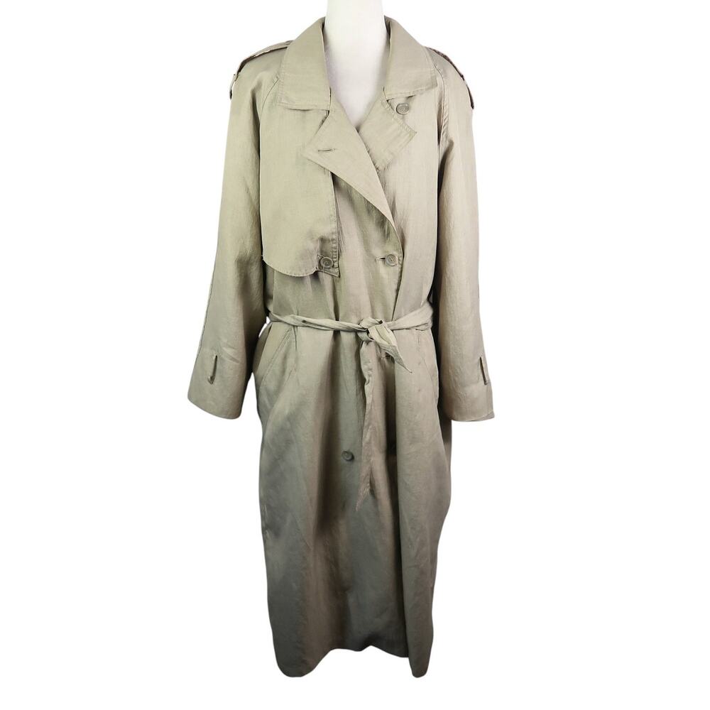 Vintage 80s British Mist Khaki Tan Trench Rain Coat Long 14